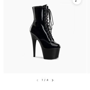 Pleaser Black Patent Platform Lace-Up Ankle Boots